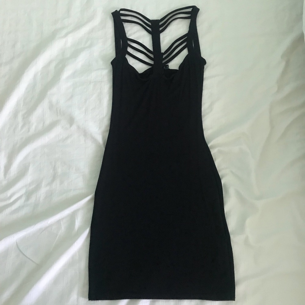 ASOS black scrappy body con dress, size 0-1